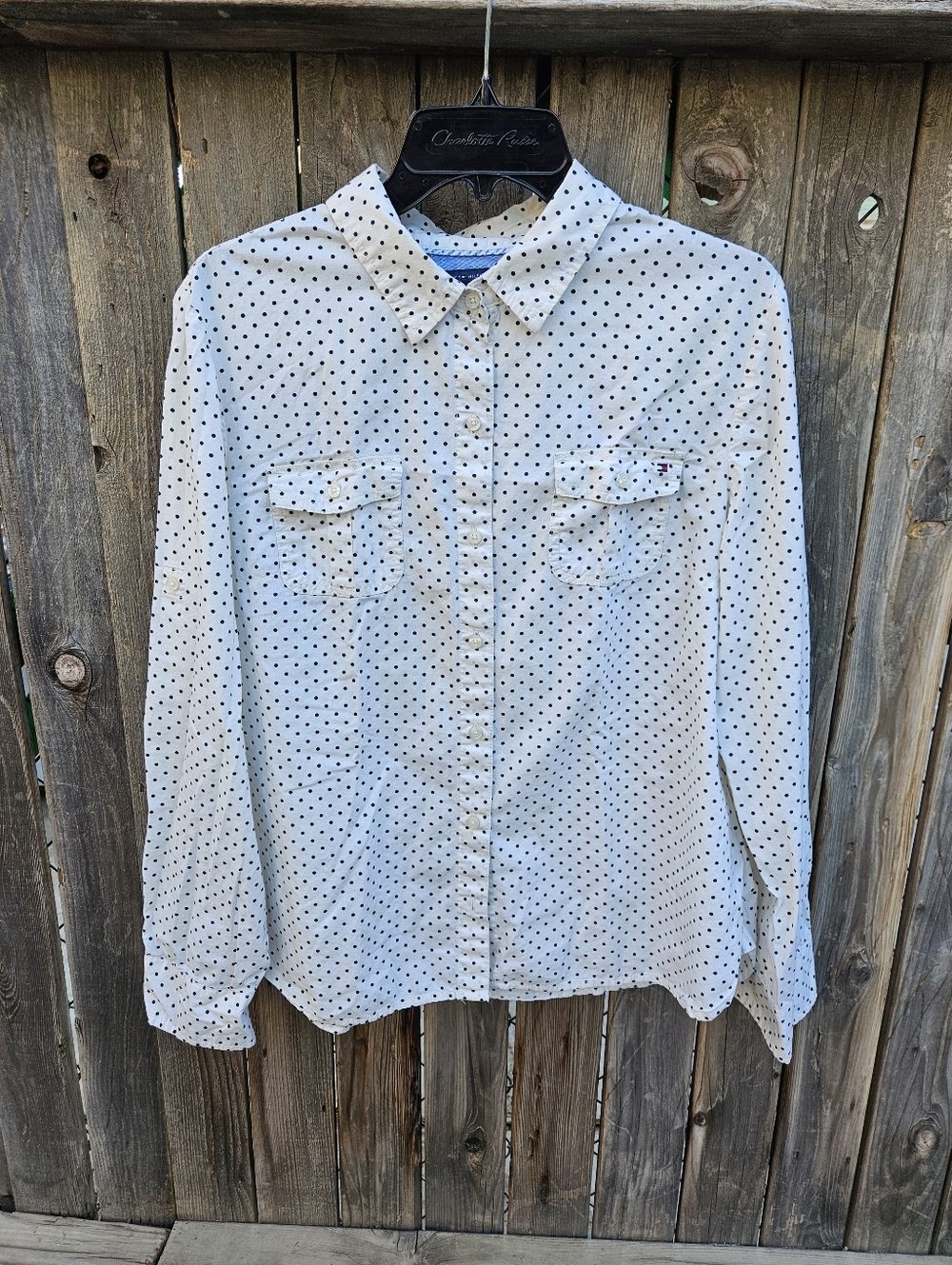 Tommy Hilfiger Polka Dot Button-Up Shirt Women Size XL - Picture 2 of 16